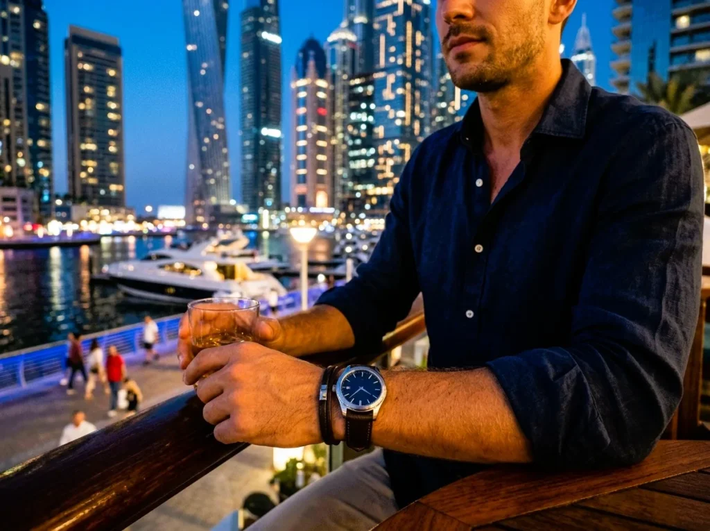Replica watches in Dubai styled for Dubai Marina evening outfits
