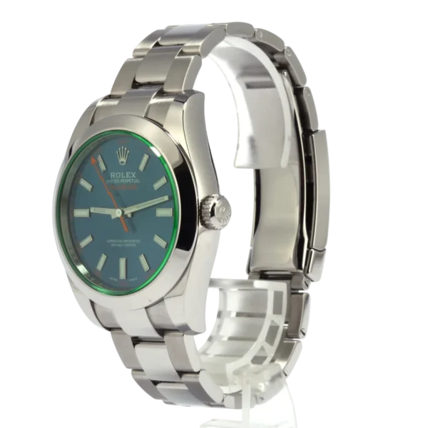 Rolex Milgauss Blue Dial Green Sapphire 40mm replica watch in Dubai by Dubai Qasr Replica Watches